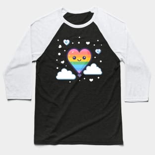 Cute Kawaii Heart with Rainbow Pride and Clouds Baseball T-Shirt